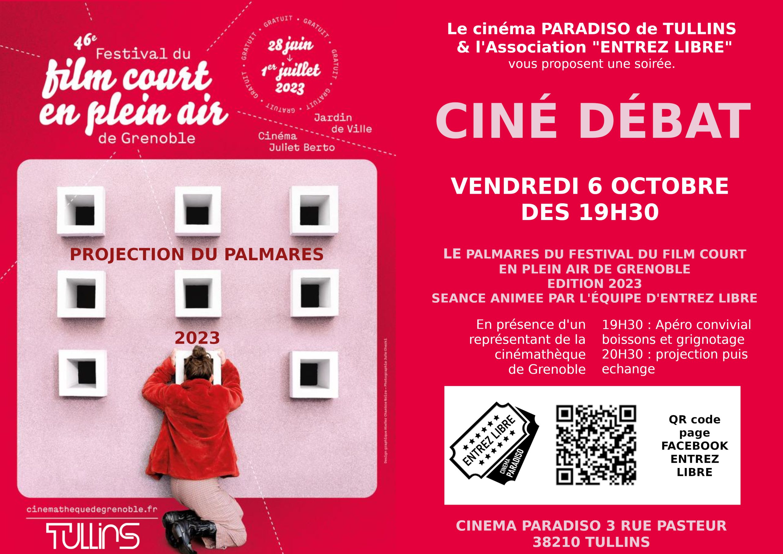 Affiche ciné débat autour du palmarès de festival du film court en plein air de Grenoble